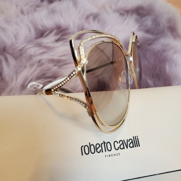 𝅺ROBERTO Cavalli Cat Eye Sunglasses Gold NWT - Picture 9 of 12